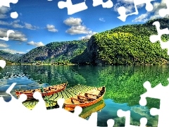 Chmury, Jezioro, Łódki, Góry