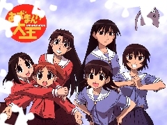 napisy, mundury, Azumanga Daioh, kot, dziewczyny