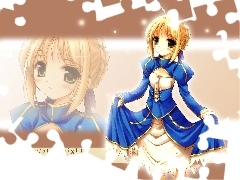 twarz, napisy, suknia, Fate Stay Night, dziewczyna
