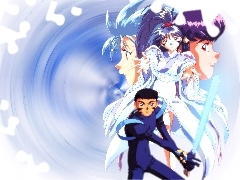 miecz, niebieski kombinezon, Tenchi Muyo