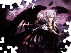 skrzydła, noc, Trinity Blood, krzyż