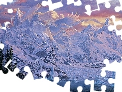 Śnieżny, Góry, Zachód, Anioł, Słońca