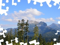 Chmura, Niebo, Góry, Drzewa