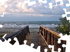 Pomost, Plaża, Chmury, Morze