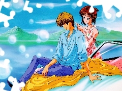 auto, para, Marmalade Boy, góry, ludzie