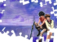 dziewczyna, chłopak, Vision Of Escaflowne, miecz