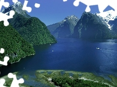 Fiordland, Narodowy, Park, Jezioro, Nowa Zelandia, Góry