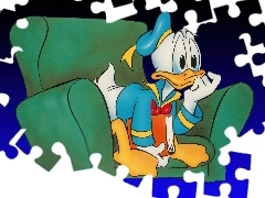 książka, fotel, Kaczor Donald