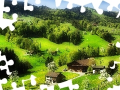 Budynki, Łąki, Góry, Lasy