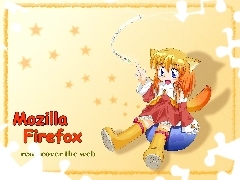 manga, kobieta, lis, FireFox, ziemia, grafika