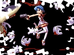 dziewczyna, rekin, króliki, Disgaea, rewolwer, krew