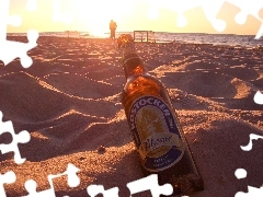 Morze, Plaża, Butelka, Piwa