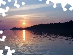 Słońca, Zachód, Jezioro, Lasy