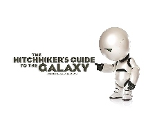 tło, robot, Hitchhikers Guide To The Galaxy, napis