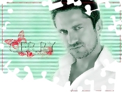 biała koszula, motylek, Gerard Butler
