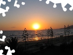 Plaża, Morze, Zachód Słońca