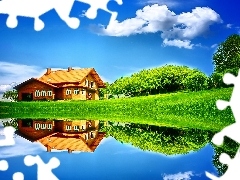 Jezioro, Odbicie, Domek
