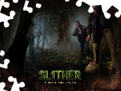 mgła, ludzie, Slither, ciemno, las